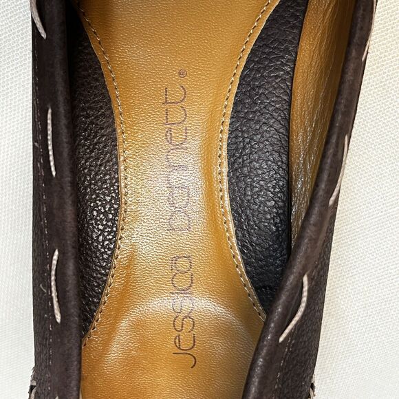 JESSICA BENNETT BROWN Leather WOMEN WEDGES SHOES 8.5 vintage look Leopard Print - Picture 8 of 12